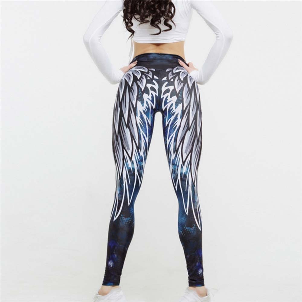 Women Wing Printed High Waist Cycling Pants Sports Gym Running Fitness Leggings Workout Clothes High Elasticity A1